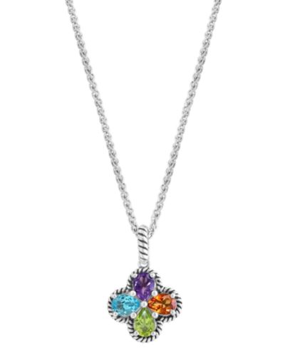 Подвеска EFFY® Multi-Gemstone Flower 18" в серебряном цвете