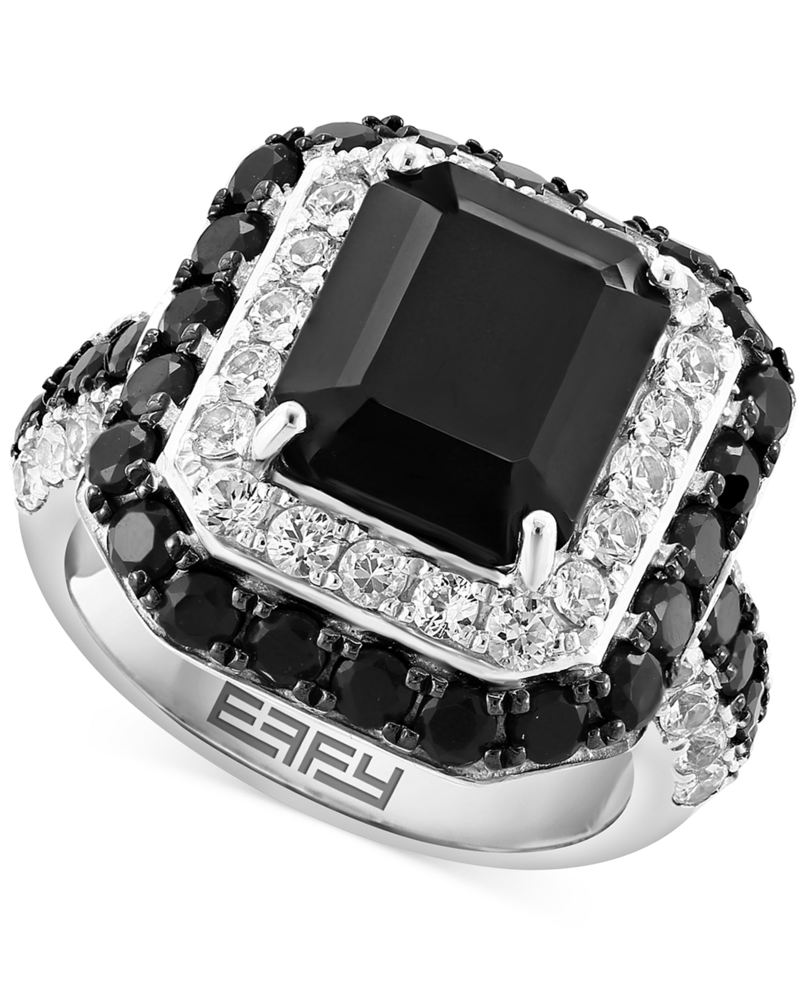 Кольцо EFFY® Onyx & White Topaz Halo в Sterling Silver