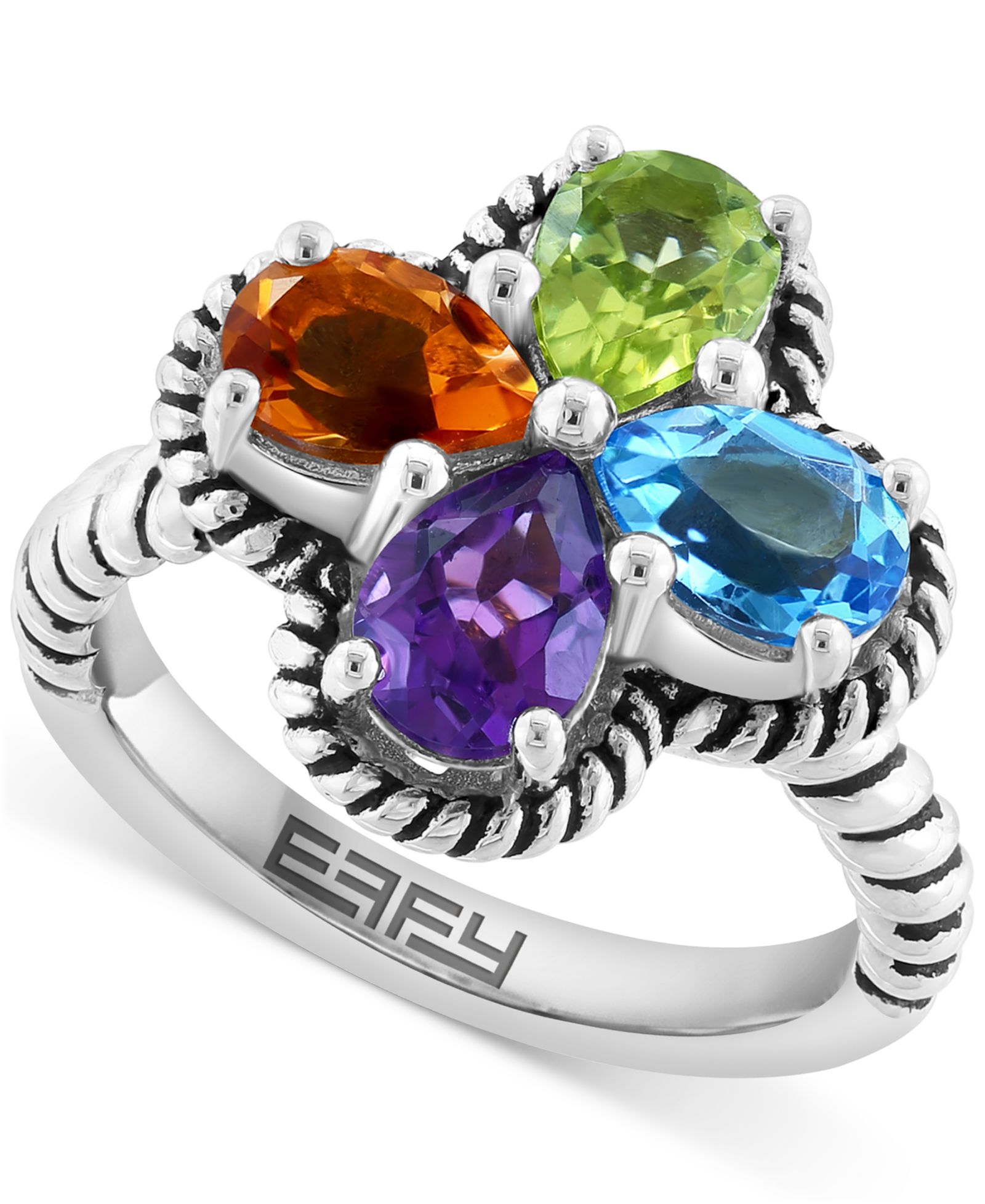 Кольцо EFFY® Multi-Gemstone Flower в серебре Sterling Silver