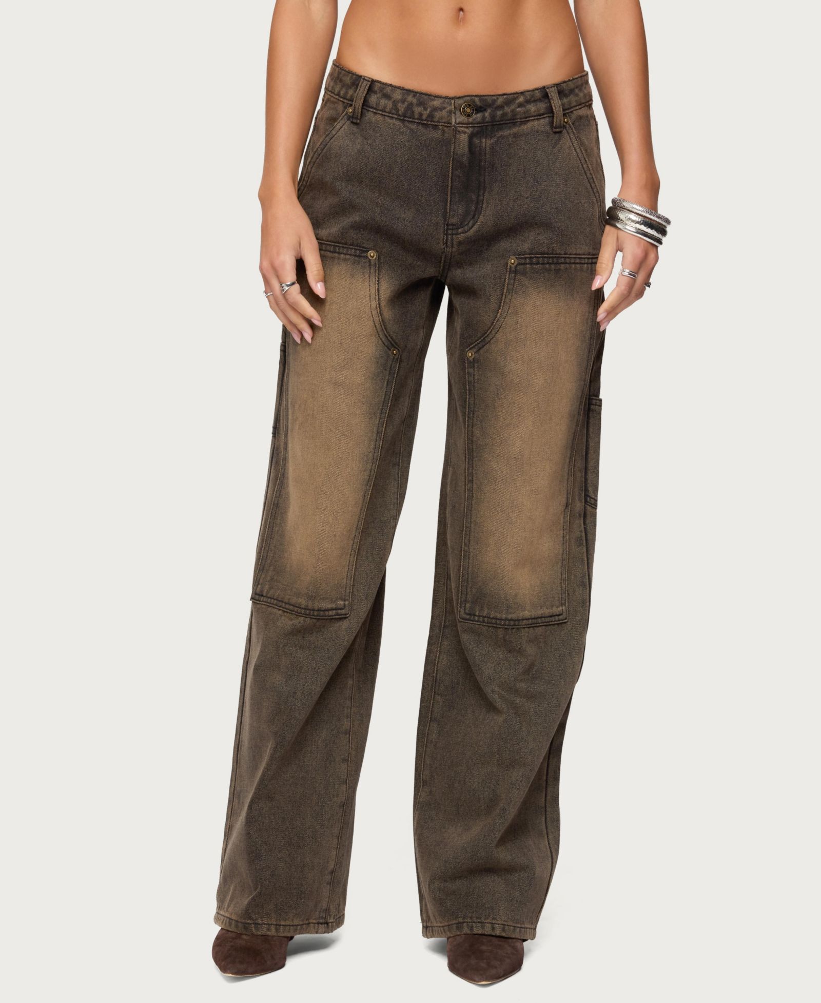 Edikted Women's Ayla Low Rise Baggy Carpenter Jeans