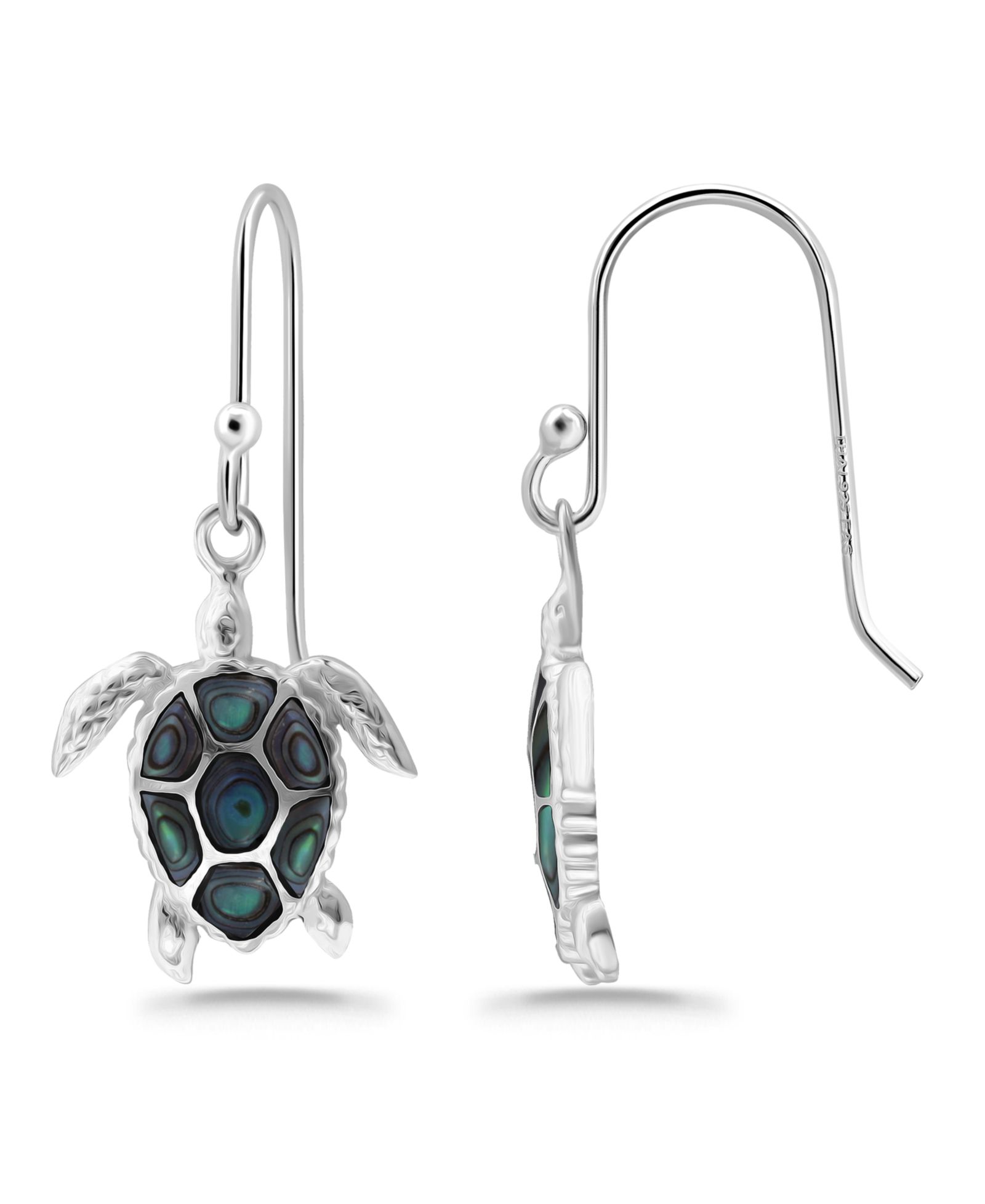 Macy's Abalone or Pink Shell Inlay Turtle Fishhook Drop Earrings