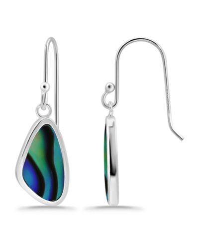 Macy's Abalone or Pink Shell Inlay Freeform Fishhook Drop Earrings