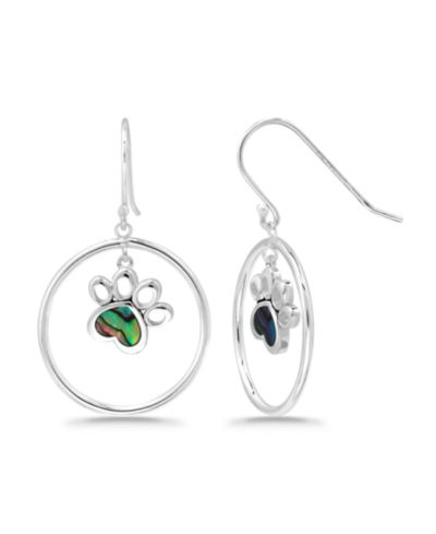 Macy's Abalone or Pink Shell Inlay Paw Circle Fishhook Drop Earrings