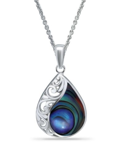 Macy's Abalone or Pink Shell Inlay Teardrop Filigree Pendant Necklace