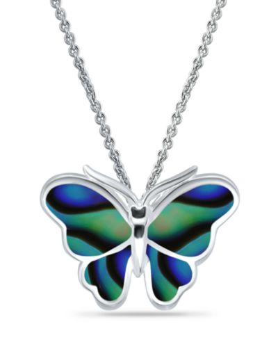 Macy's Abalone or Pink Shell Inlay Butterfly Necklace
