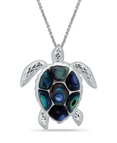 Macy's Abalone or Pink Shell Inlay Turtle Pendant Necklace