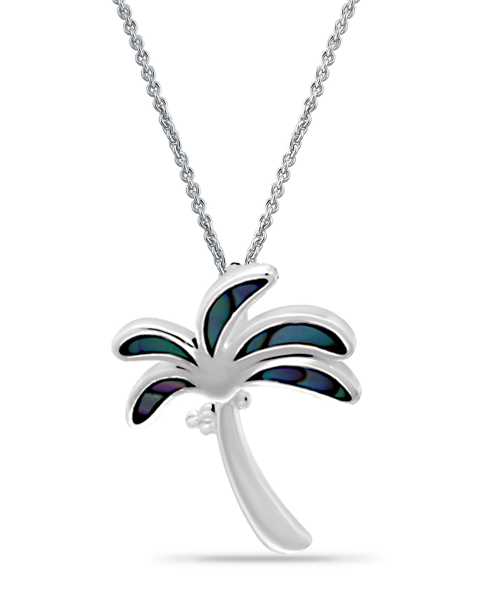 Macy's Abalone or Pink Shell Inlay Palm Tree Pendant Necklace