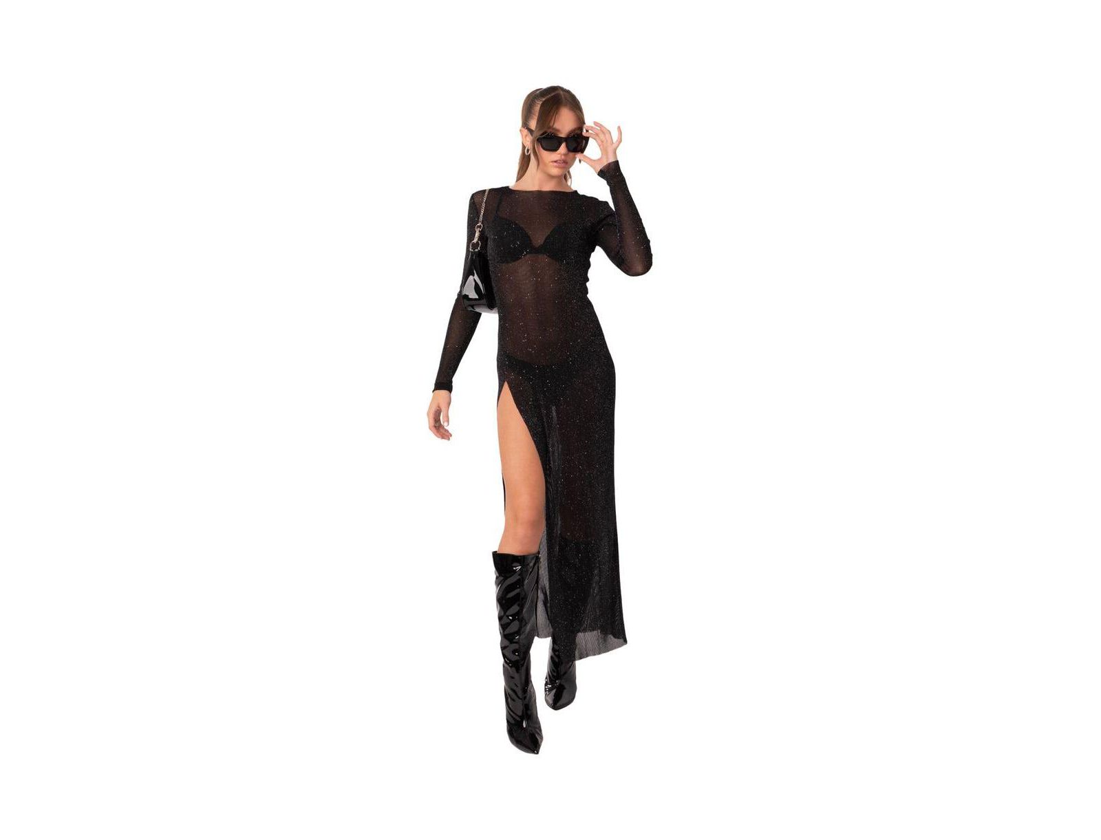 Edikted Women's Shiny Mesh Maxi Slit Dress