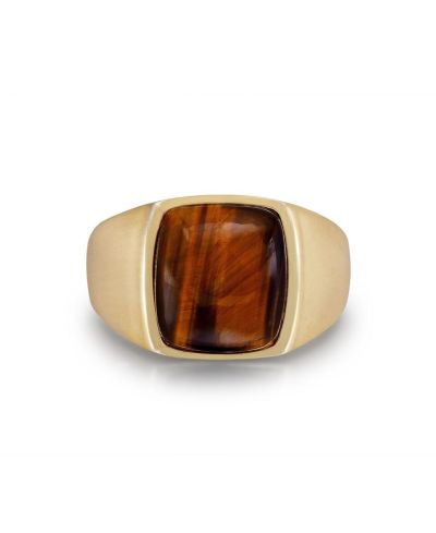 Мужское перстень LuvMyJewelry Chatoyant Red Tiger Eye Quartz Gemstone Yellow Gold Plated SIlver Signet Ring