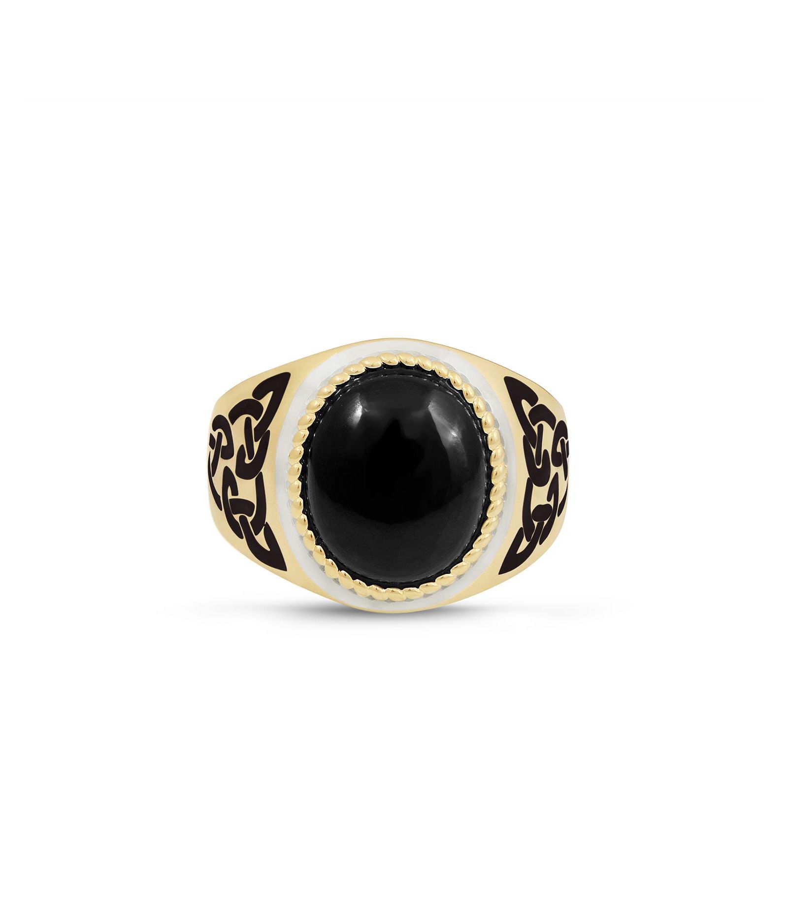 LuvMyJewelry Black Onyx Gemstone Yellow Gold Plated and Enamel Sterling Silver Men Signet Ring