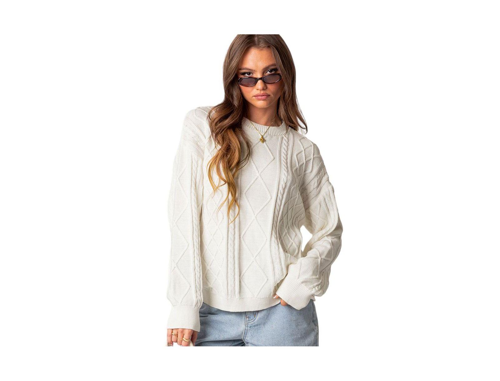Edikted Women's Jessy Cable Knit Oversized Sweater