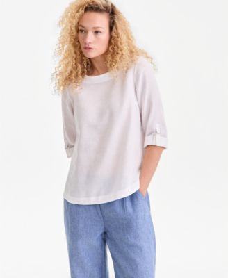 Charter Club Women's  100% Linen D-Ring Top, Created for Macy's
