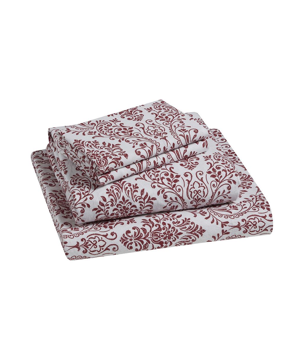 Комплект постельного белья Tahari Home Damask 100% Cotton Flannel, 4 шт., King