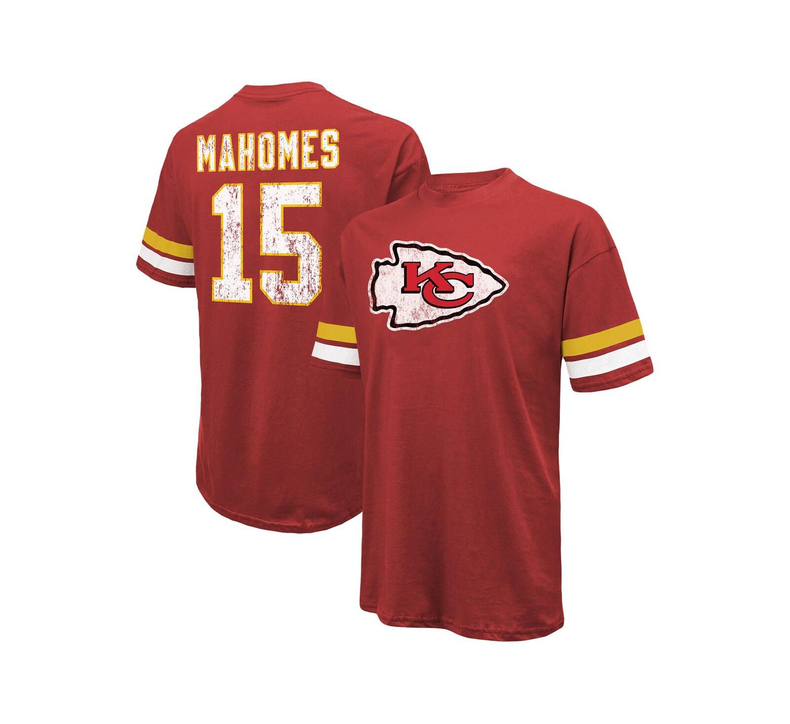 Men's Majestic Threads Patrick Mahomes Red Distressed Kansas City Chiefs Name and Number Oversize Fit T-shirt