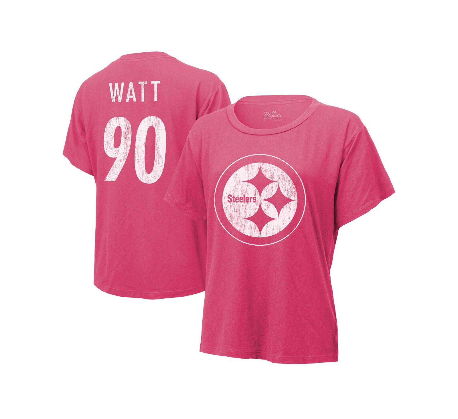 Женская футболка Majestic Threads T.J. Watt Pink с логотипом Pittsburgh Steelers