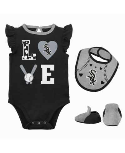 Newborn and Infant Boys and Girls Black, Heather Gray Chicago White Sox Three-Piece Love of Baseball Bib Bodysuit and Booties Set