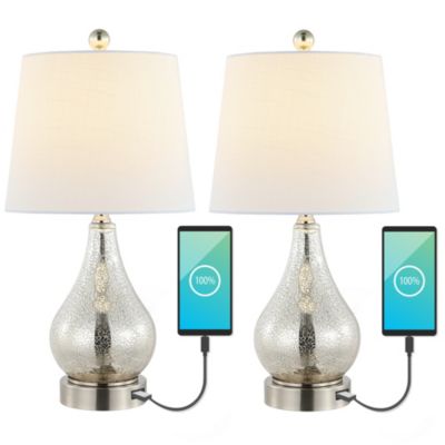 Набор из 2 настольных LED ламп Dino Farmhouse Industrial Iron/Glass с USB Charging Port