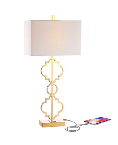Selina Iron Ogee Trellis Modern LED USB Table Lamp