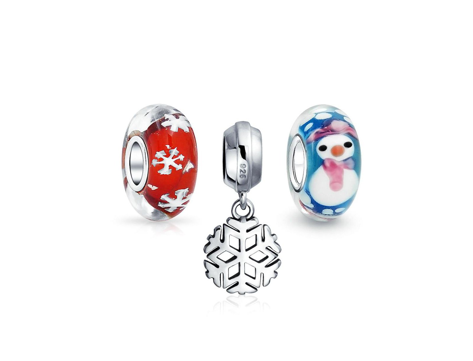 Набор бусин Bling Jewelry Christmas Snowman Snowflake Murano Glass Mix Sterling Spacer Dangle Bead для браслетов