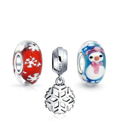 Набор бусин Bling Jewelry Christmas Snowman Snowflake Murano Glass Mix Sterling Spacer Dangle Bead для браслетов