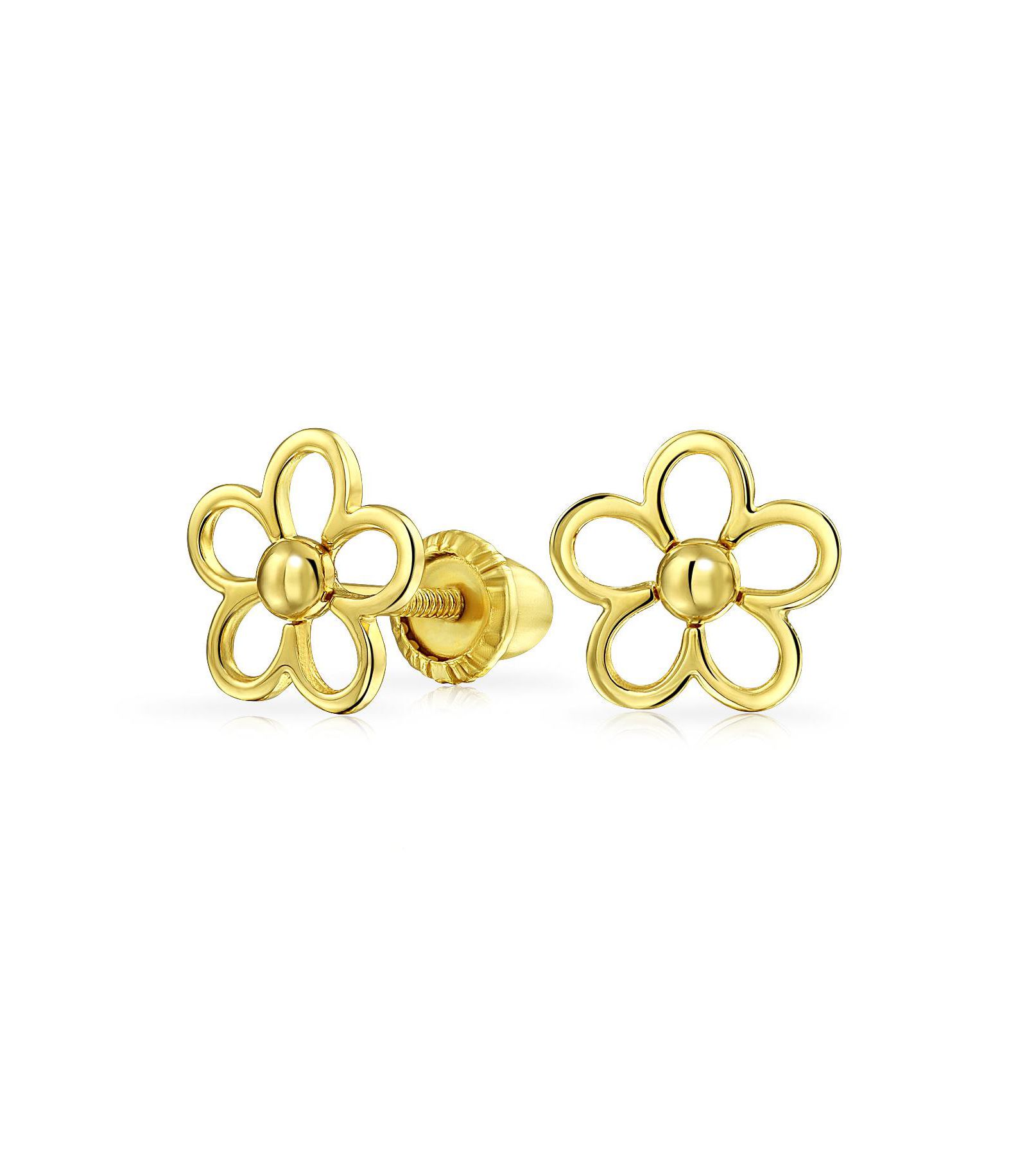 Bling Jewelry Dainty CZ Sunflower Daisy Stud Earrings 14K Yellow Gold Screw Back