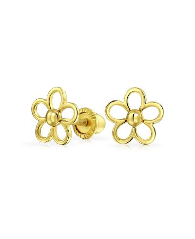 Bling Jewelry Dainty CZ Sunflower Daisy Stud Earrings 14K Yellow Gold Screw Back