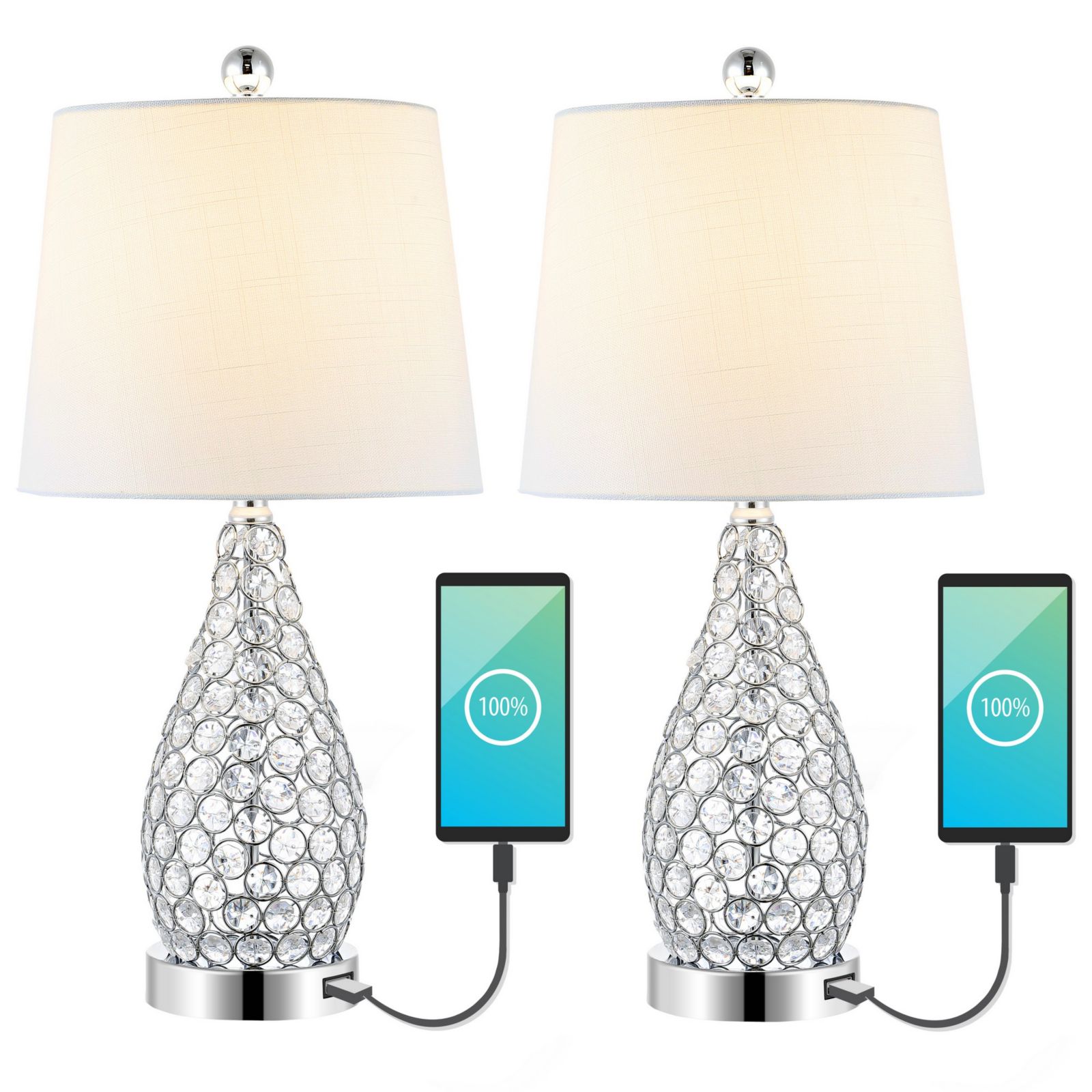 Lily Midcentury Modern Iron LED Table Lamp with USB Charging Port (Set of 2)