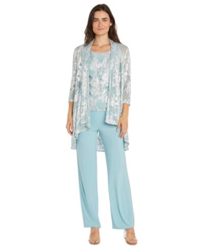 R & M Richards Women's 3-Piece. Metallic Jacquard Jacket, Tank Top & Pant Set