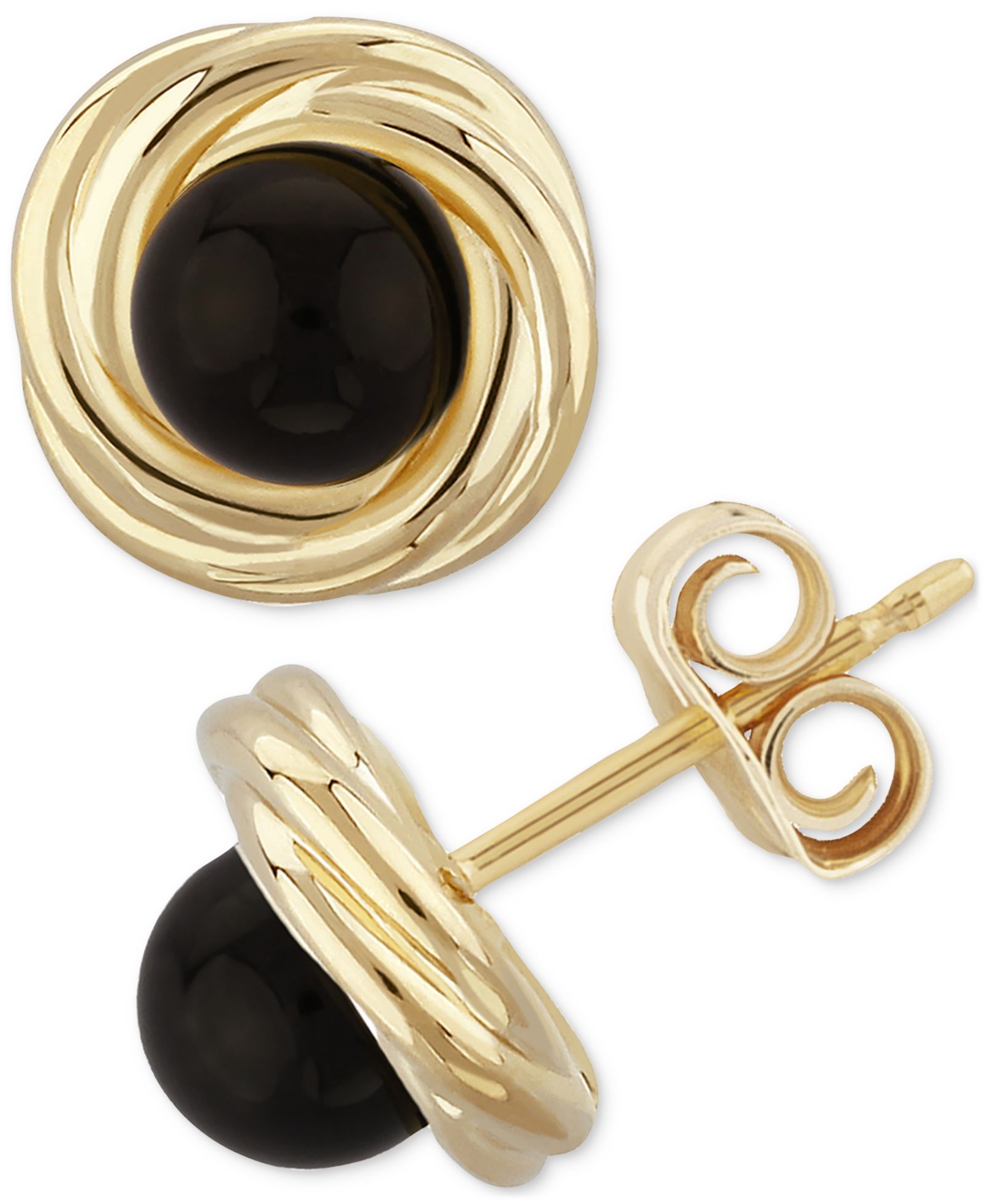 Серьги-гвоздики Onyx Love Knot Frame в 14k Gold
