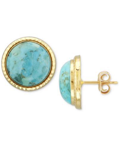 Серьги-гвоздики Turquoise Hammered-Frame в 14k Gold