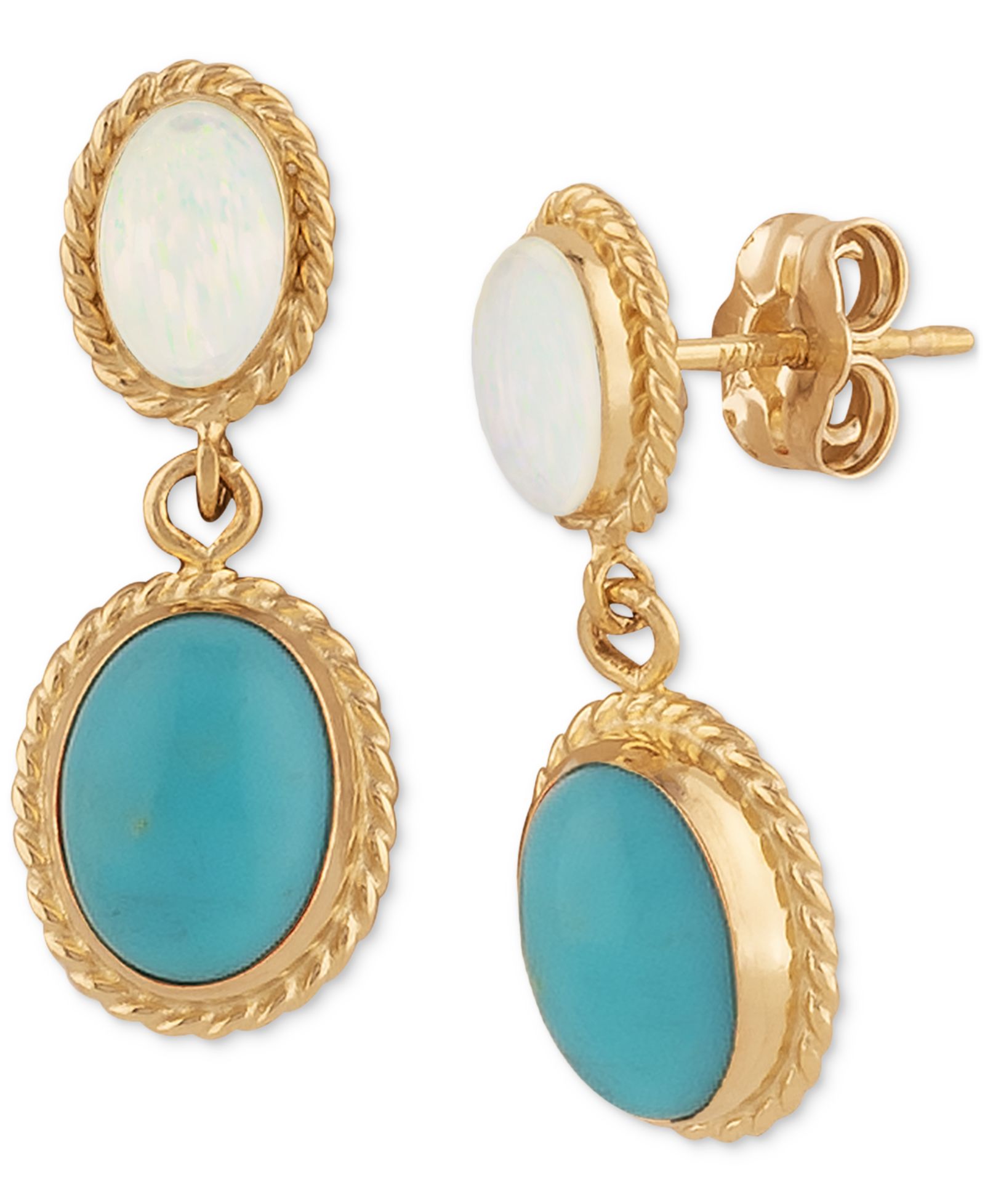 Macy's серьги-подвески с опалом и бирюзой в золоте 14k