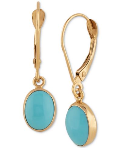 Macy's серьги с подвесками в форме овала из бирюзы и золота 14k