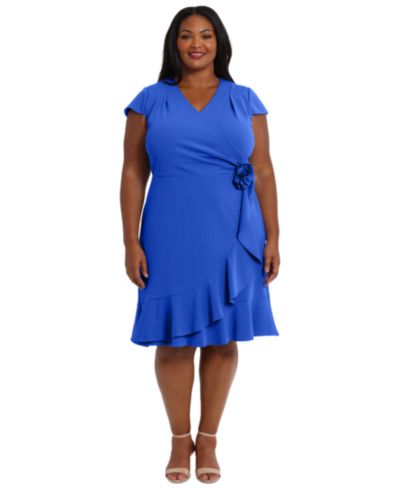 Женское мини-платье London Times Plus Size Short-Sleeve V-Neck Faux-Wrap