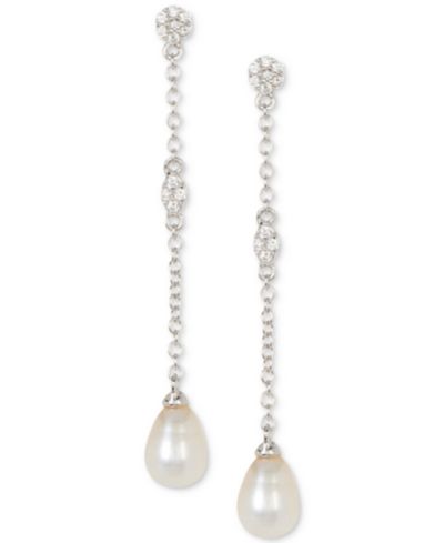 ADORNIA Silver-Tone Freshwater Pearl (7mm) Drop Earrings