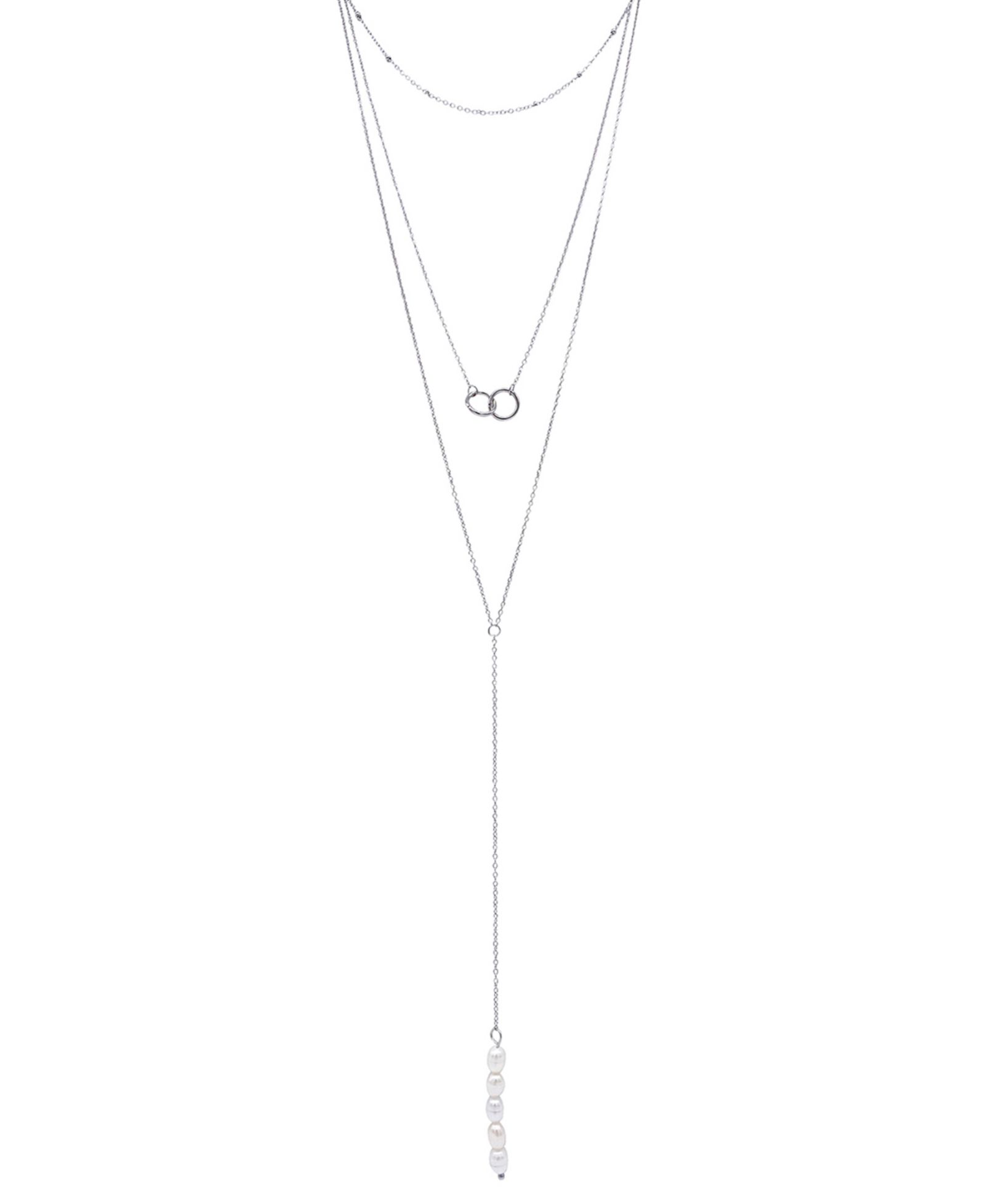 ADORNIA Silver-Tone Freshwater Pearl (3mm) Lariat Layered Necklace, 16" + 2" extender