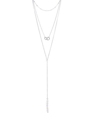Ожерелье ADORNIA Silver-Tone Freshwater Pearl (3mm) Lariat Layered, 16" + 2" extender
