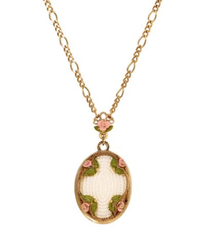 2028 Imitation Pearl Pink Enamel Flower Long Pendant Necklace
