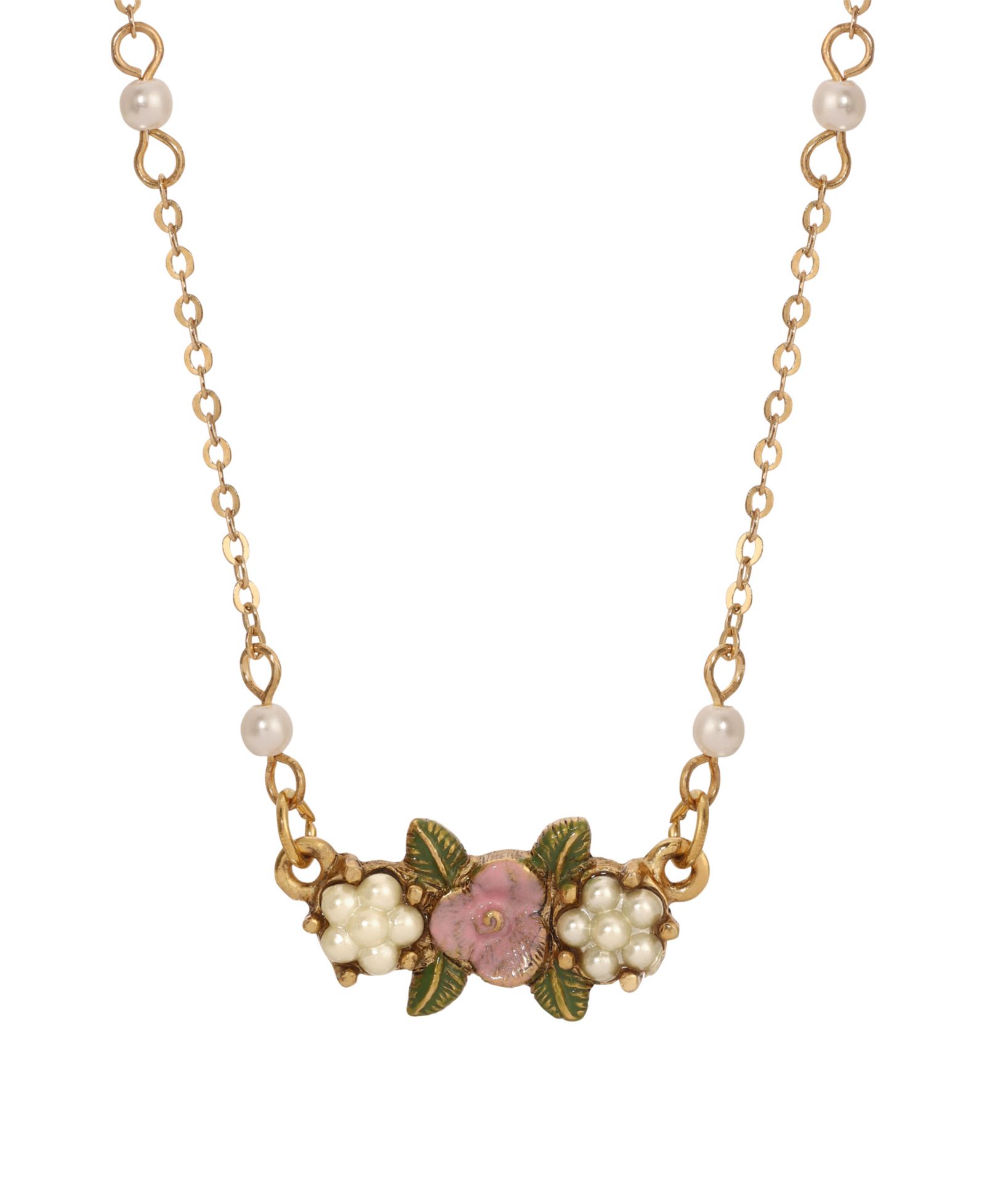 Ожерелье 2028 Imitation Pearl Pink Enamel Flower