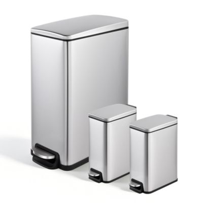 Mega Casa 11.9 Gallon/ 45 Liter + Two 1.6 Gallon/6 Liter Rectangular Step-on Trash Can Set For Bathroom and Kitchen