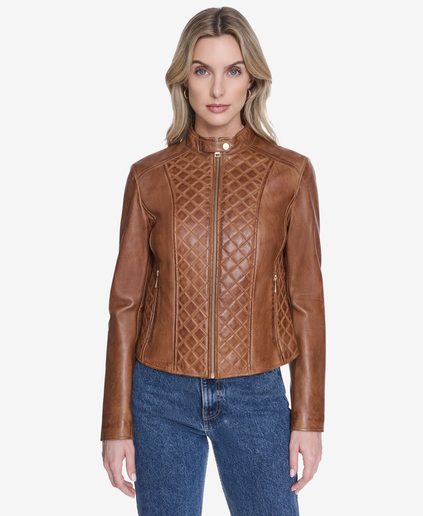 Andrew Marc Женский Marlette quilted lamb leather scuba jacket