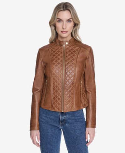 Andrew Marc Women's Marlette Fitted Quilted Leather Racer Jacket