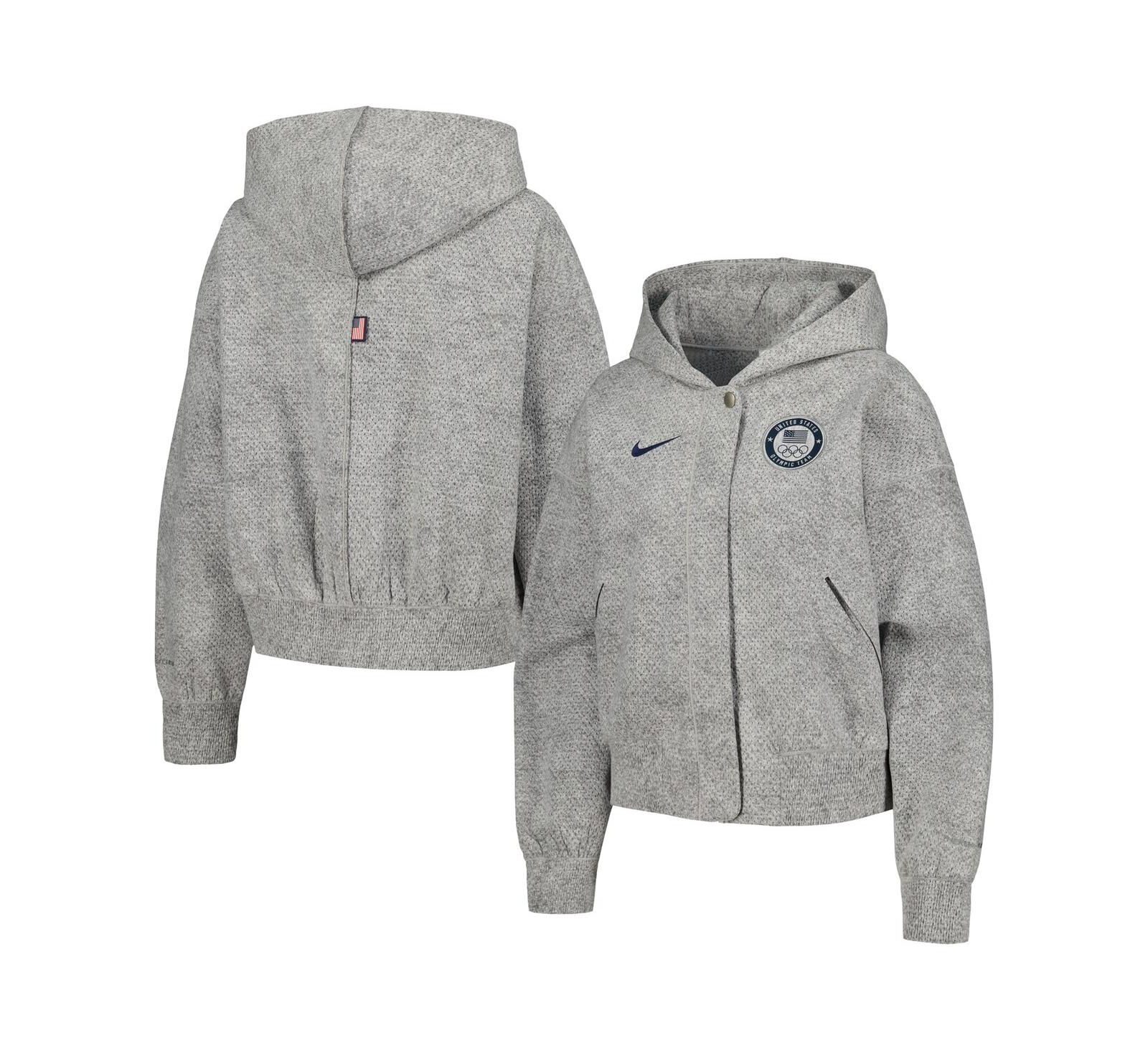 Женская Куртка Nike Gray Team USA Media Day Oversized Cropped Hoodie Full-Zip
