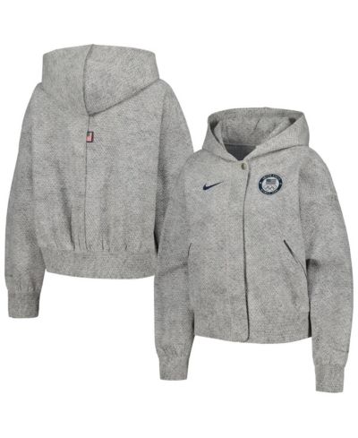 Женская Куртка Nike Gray Team USA Media Day Oversized Cropped Hoodie Full-Zip