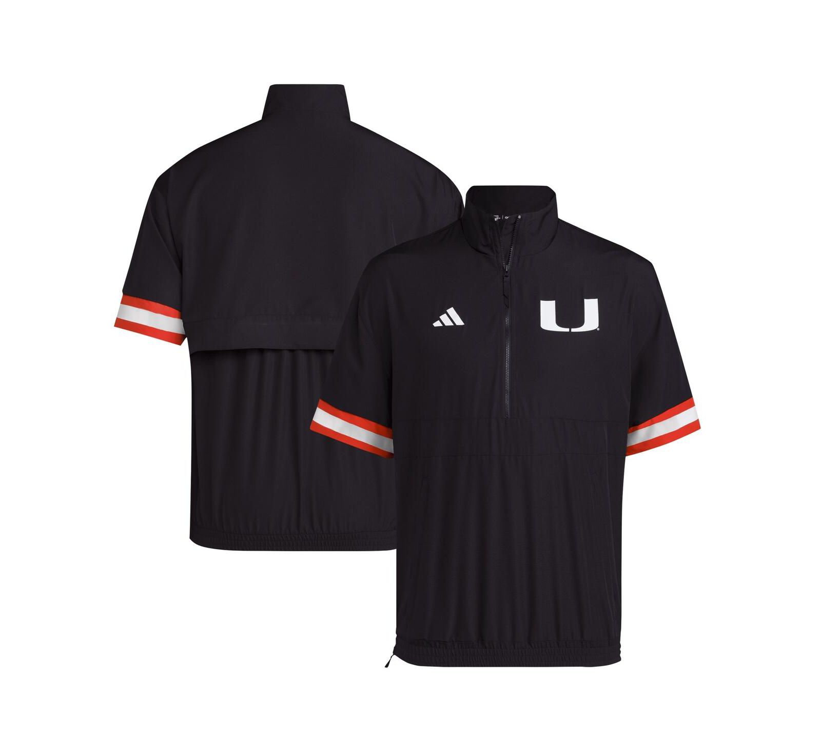 Men's adidas Black Miami Hurricanes Strategy Short Sleeve Half-Zip Jacket