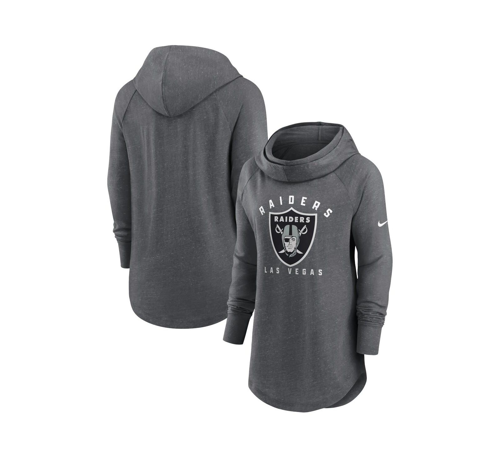 Women's Nike Heather Charcoal Las Vegas Raiders Raglan Funnel Neck Pullover Hoodie