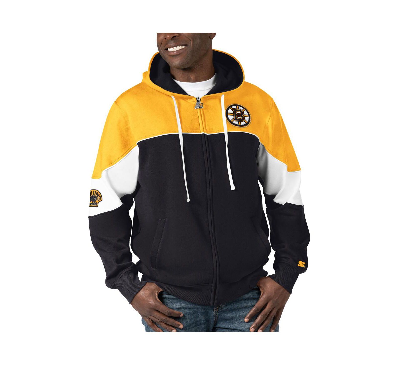 Men's Starter Black, Gold Boston Bruins Power Forward Full-Zip Hoodie