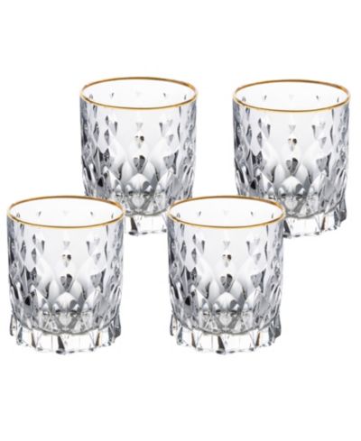 Lorren Home Trends Marilyn Gold-Tone Double Old Fashion (DOF) Tumblers, Set of 4