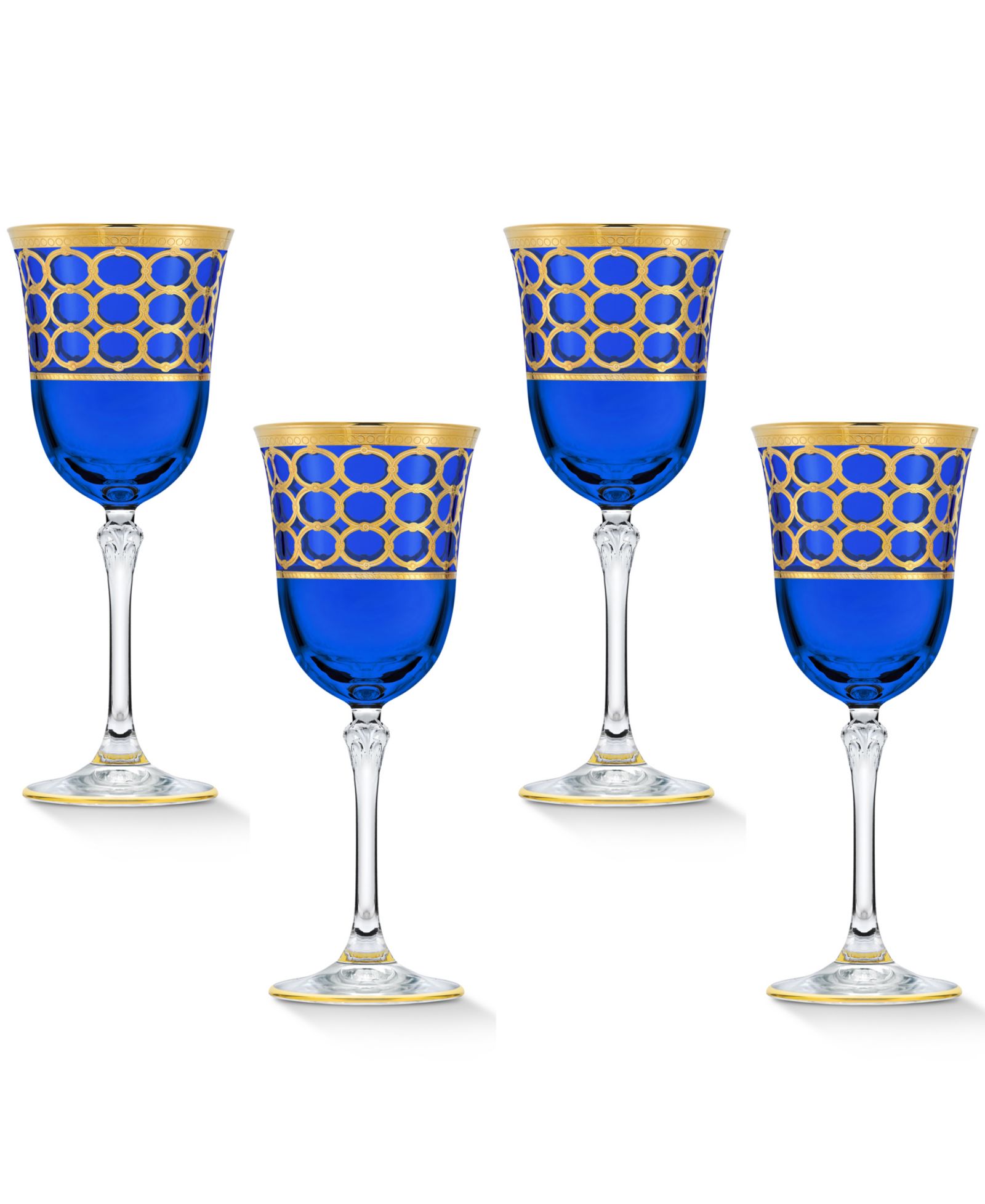 Lorren Home Trends Cobalt Blue Red Wine Goblet with Gold-Tone Rings, Set of 4