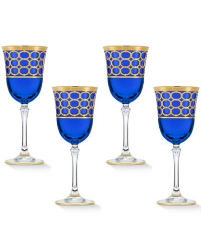 Набор бокалов для вина Lorren Home Trends Cobalt Blue Red Wine Goblet с золотистыми кольцами, 4 штуки