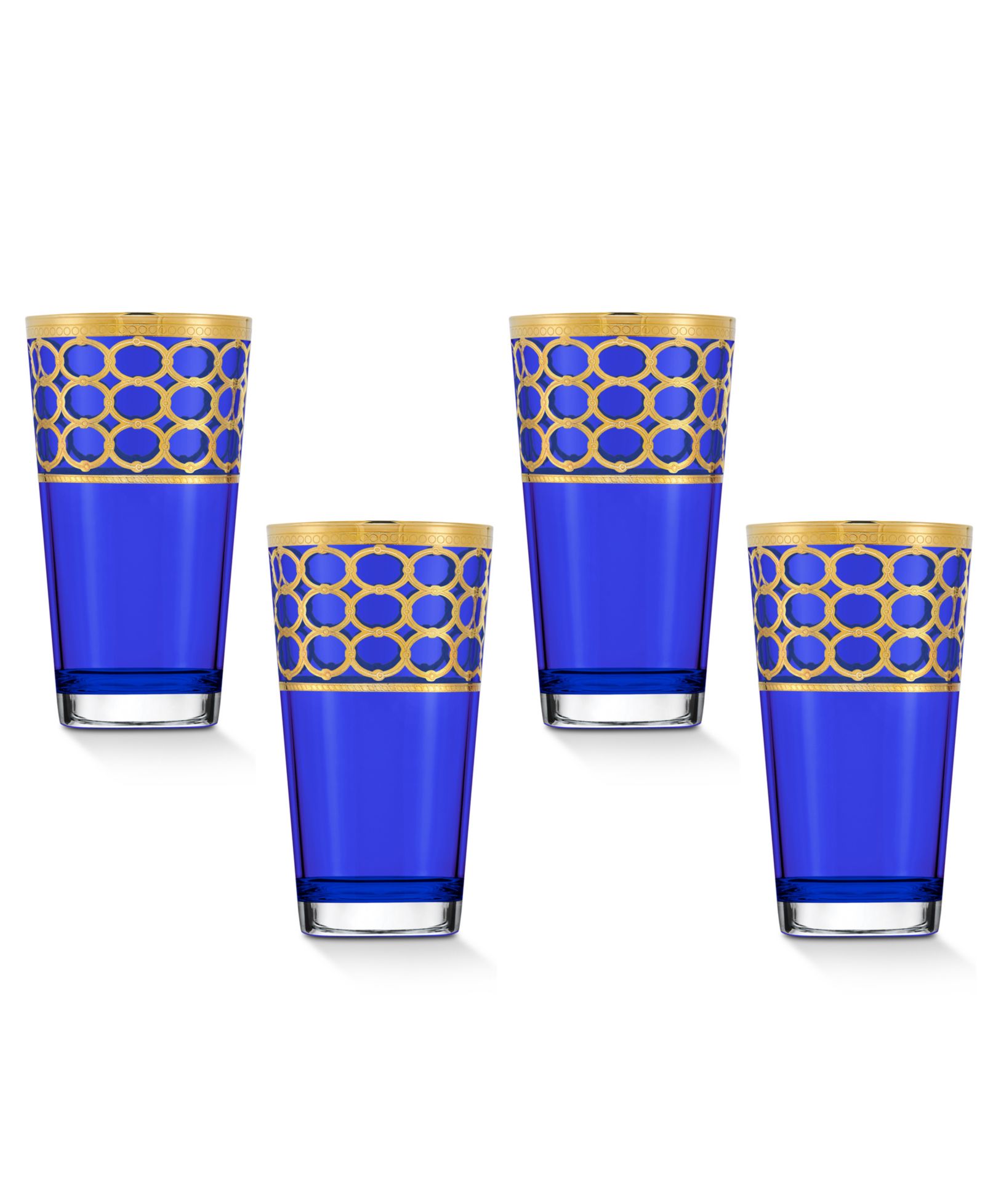 Lorren Home Trends набор из 4 высоких бокалов Cobalt Blue с золотистыми кольцами
